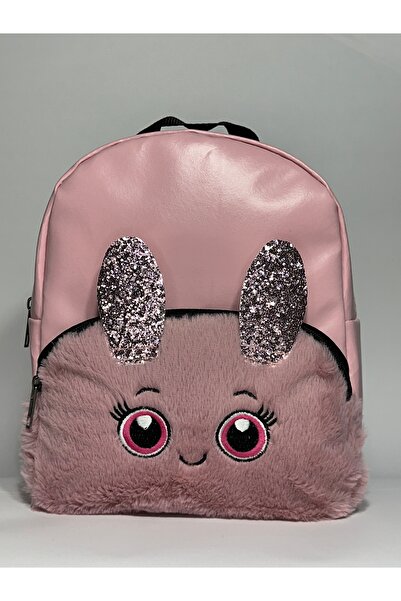 MEYL ÇANTA Girl's Plush Embroidered Glitter Mini Backpack with Ear Detail – Leather-Look Bag