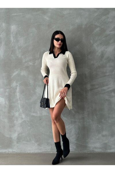 QADİSH Women's Knitwear Mini Dress Polo Neck