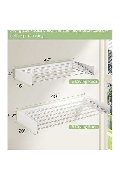 Sinbide VIKAQI Wall-Mounted Folding Clothes Drying Rack, 6 Stainless Steel Rods, White