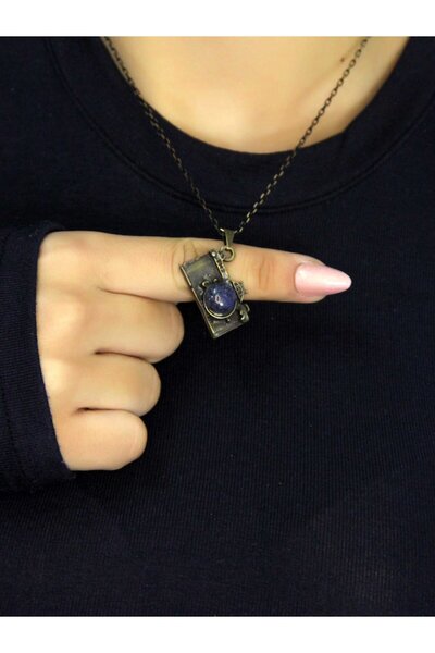 esha قلادة نسائية عتيقة على شكل آلة تصوير مصنوعة من الحجر الطبيعي اللابيس euk...