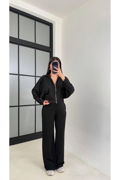 manana fashion Modal Fabric Zippered Cardigan Pants Tracksuit Set