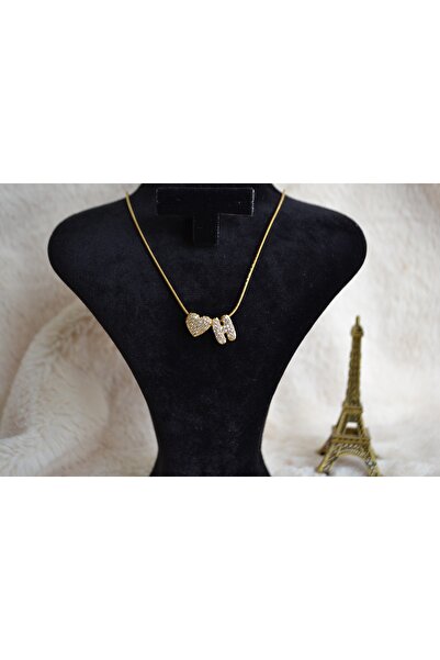 Stainlless Steel Letter Steel Zircon Stone Heart Necklace