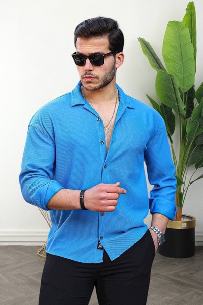 BİRBEYSTORE Men's Shirt Long Sleeve Corded Fabric Ottoman Fabric