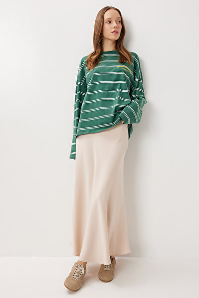 Lovelyİstanbul Fusta lungă din satin LGK0008 CREAM