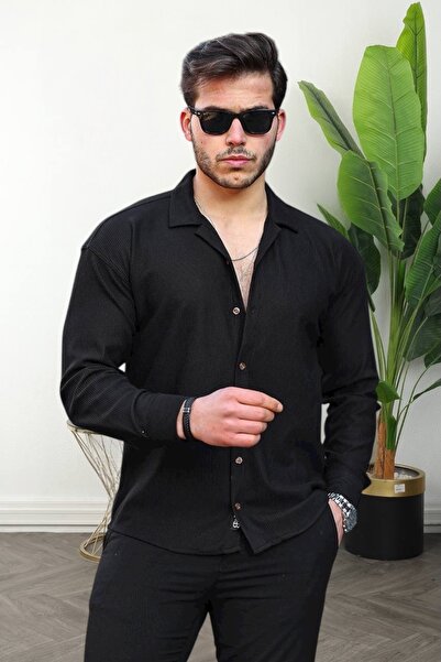 BİRBEYSTORE Men's Shirt Long Sleeve Corded Fabric Ottoman Fabric