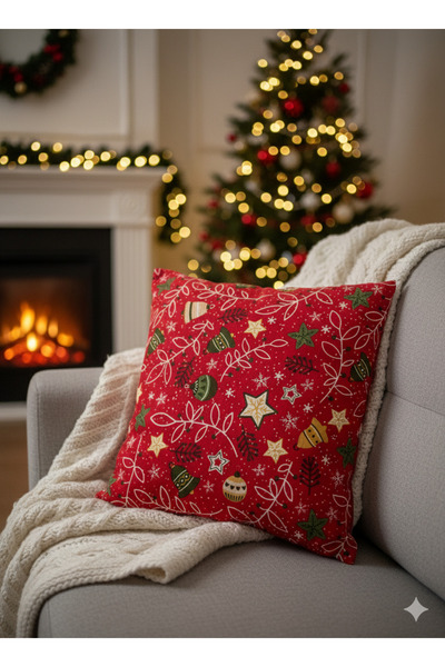Sumicorn Design New Year Patterned Red Pillow Cushion Cover, New Year Decoration, Gift (42 X 42 cm)