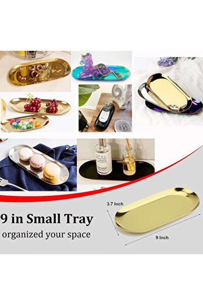 Generic Stainless Steel Decorative Tray Set, 2 Pieces, 9-inch Oval, Gold (Firmus)
