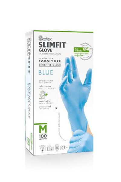 Reflex Slimfit Copolymer Mavi Pudrasız Eldiven M Beden 100'Lü