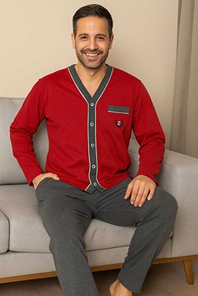 Tenra Men's Pajama Set 100% Cotton Buttoned at the Waist