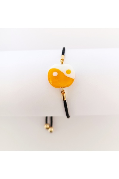 ADAMODART Yin Yang Glass Beaded Adjustable Drawstring Bracelet