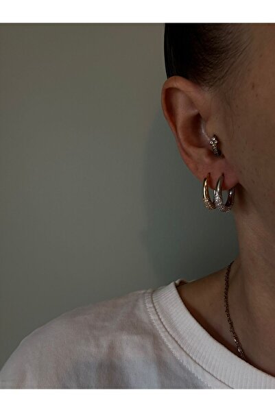 STOLIA Zirkon Taş Detaylı Çelik Halka Küpe