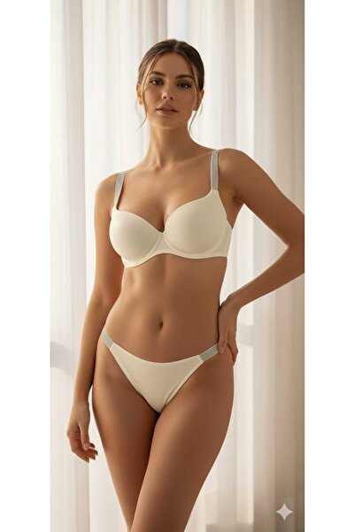 Baljina Stone Strap Detailed Push up Satin Bra Set