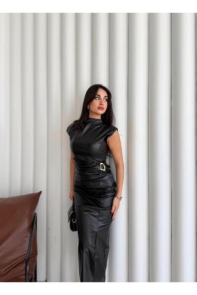 orjinal blue b Γυναικείο δερμάτινο φόρεμα με μηδενικό μανίκι βάτα τεμαχίων