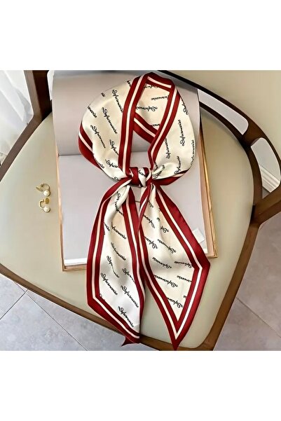 Accessories Hei Red Patterned Stylish Silk-Look Women's Accessory Scarf Foulard