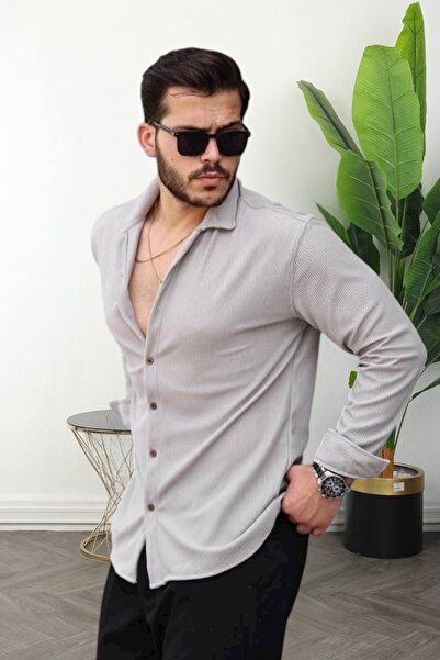 BİRBEYSTORE Men's Shirt Long Sleeve Corded Fabric Ottoman Fabric