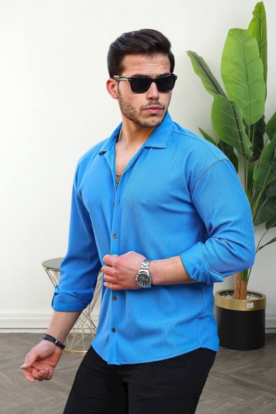 BİRBEYSTORE Men's Shirt Long Sleeve Corded Fabric Ottoman Fabric