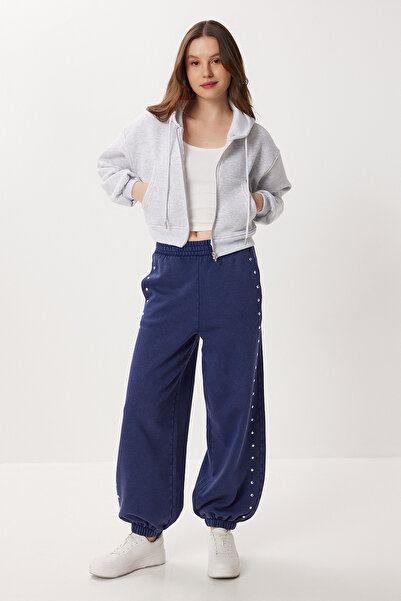 Lovelyİstanbul με κουκούλα Πλεκτό φούτερ με φερμουάρ επένδυση fleece LPX0004 ΓΚΡΙ ΜΕΛΑΝΙ