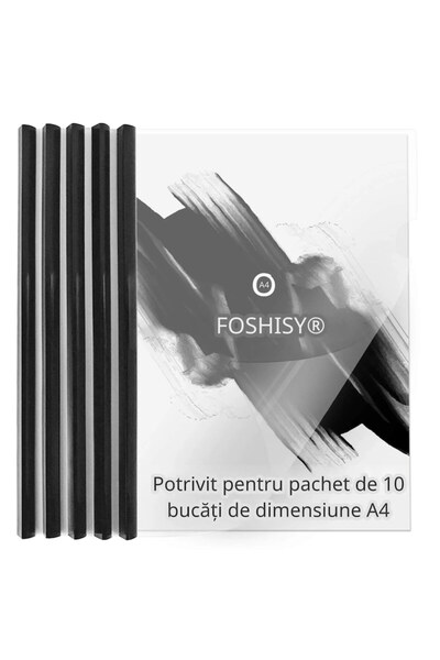 Falco FOSHISY A4 Transparent Report Folders with Sliding Bar, 40-Sheet Capacity, Black