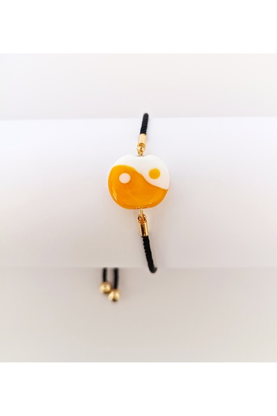 ADAMODART Yin Yang Glass Beaded Adjustable Drawstring Bracelet