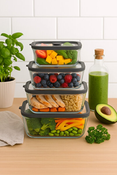 Ulus Home Fineys Silicone Vacuum Lid 4-Piece Glass Storage Container