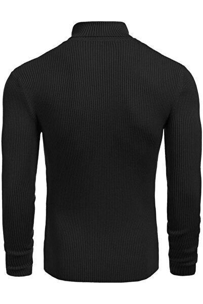 HANCLO Black Color Men's High Neck Knitwear Sweater Slim Fit Flexible Fabric