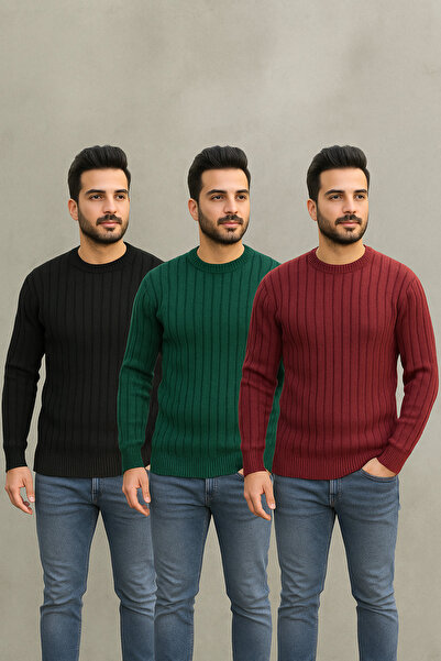 oneoff 3-Piece Advantageous Set Men's Crew Neck Winter Sweater