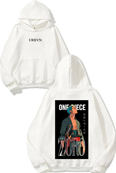 urbvn زورو ديزاين مطبوع قصة فضفاضة سويت شيرت أبيض بغطاء رأس
