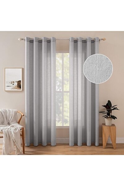 MIULEE Set of 2 Voile Curtains MIULEE, Irregular Texture, Semi-transparent, 140x245 cm, Beige