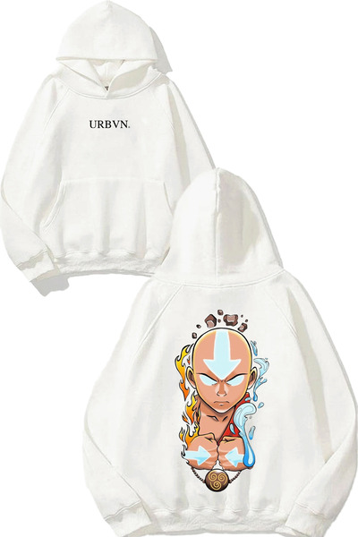 urbvn تصميم أفاتار مطبوع قصة فضفاضة سويت شيرت أبيض بغطاء رأس