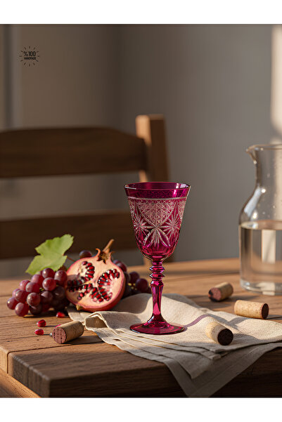 AKDEN STORE Crystal Cut Decorative Footed Water Glass, Footed Goblet