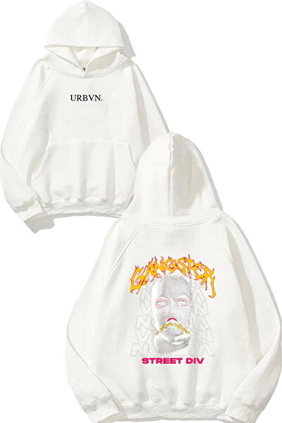 urbvn ستريت ديف ديزاين مطبوع قصة فضفاضة سويت شيرت أبيض بغطاء رأس