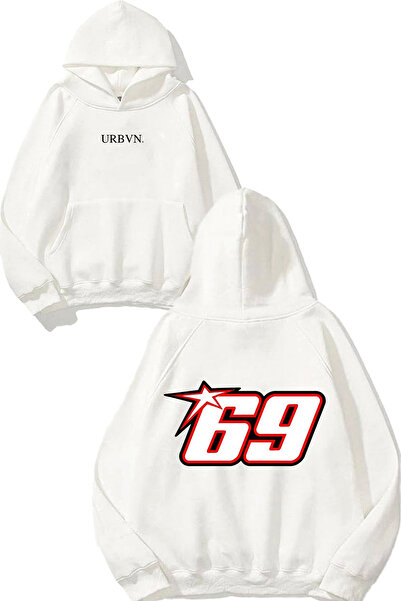 urbvn 69 ستار ديزاين مطبوع قصة فضفاضة سويت شيرت أبيض بغطاء رأس