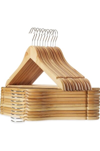 RABY Set de 20 de umerașe din lemn, arțar, umăr de 12 mm, cârlig 360°, bară p...