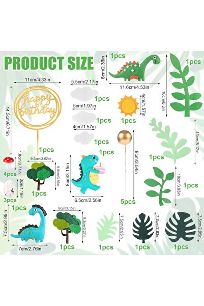 MERASAL Cake Decorations 25-Piece Set, 3D Dinosaurs, Kids Party Accessories, Jungle Theme, Safe Materials