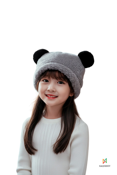 KAŞIKBEY Beret Cute Teddy Bear Panda Eared Children's Plush Beret Welsoft Windproof Hat Winter Plush Beret