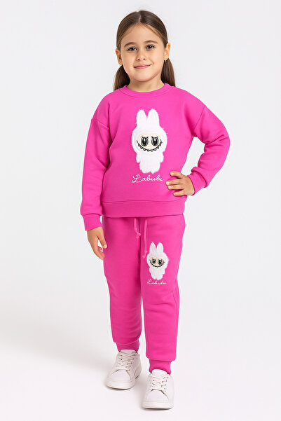 Palal Girl's 3 Thread Organic Cotton Embroidered Sweatshirt and Sweatpants Se...