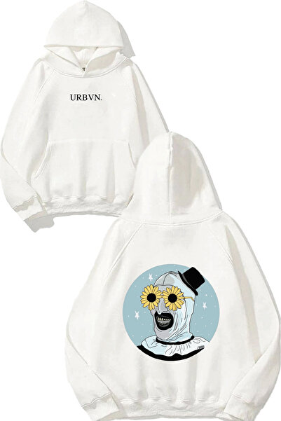 urbvn تصميم ديزى كلون مطبوع قصة فضفاضة سويت شيرت أبيض بغطاء رأس