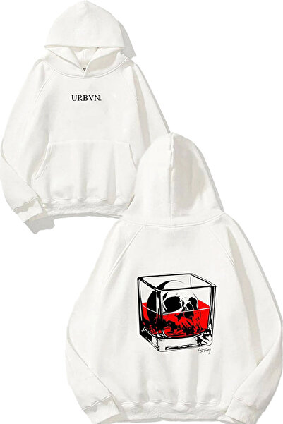 urbvn سويت شيرت فيسكو ديزاين مطبوع قصة فضفاضة أبيض بغطاء رأس