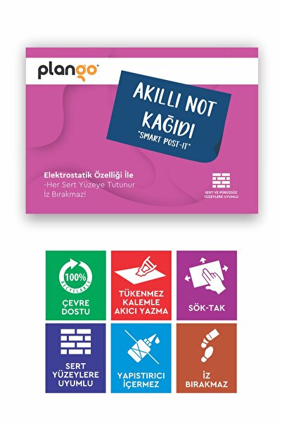 Plango PEMBE - Elektrostatik Akıllı Not Kağıdı Yapışkansız Post-it 7x10cm - 5...