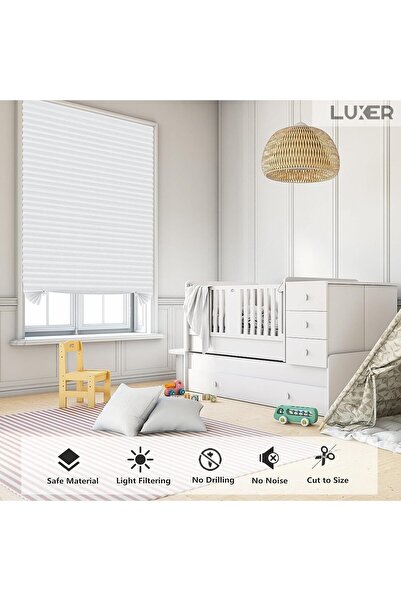 LUXER Set of 4 Self-Adhesive Pleated Blinds, Adjustable, Installation Without Drilling, White, Dimensions 60x150 cm
