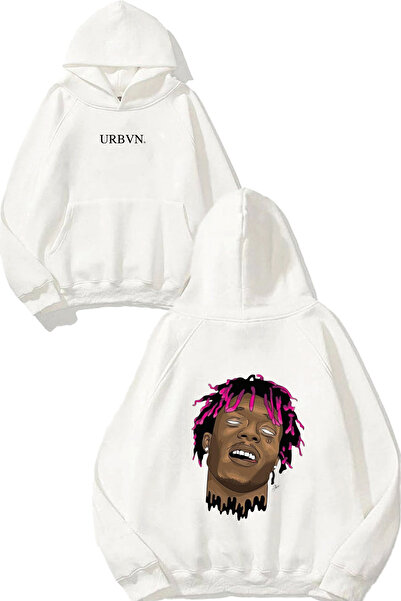 urbvn Rapper Face Design Printed Oversized White Hooded Sweatshirt