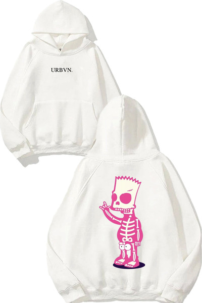 urbvn سويت شيرت بتصميم جمجمة سيمبسون باللون الوردي مطبوع قصة فضفاضة أبيض بغطا...