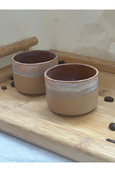 El Yapımı Stoneware Espresso Seti | Mavi Sır Geçişli Mat Bej Tabanlı Türk Kahvesi Fincanı