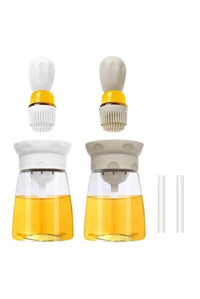 Fodero Set of 2 oil dispensers with brush, 180 ml, heat-resistant, white and ...