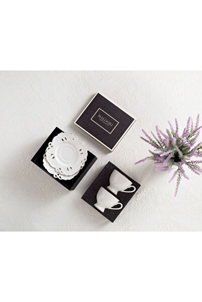 Malooki Set of 2 Luxury Embossed Coffee or Tea Cups, 200 ml, White-Gold