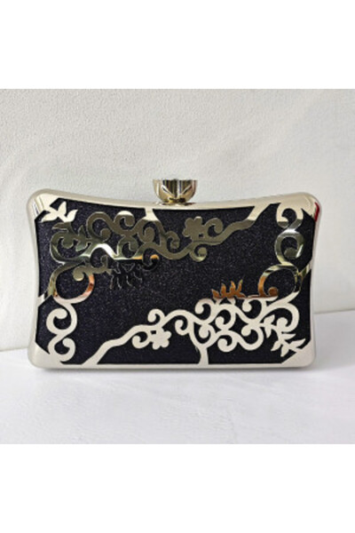 FashionForYou Luizz Occasion Bag with Top Closure and Detachable Chain, Black/Silver