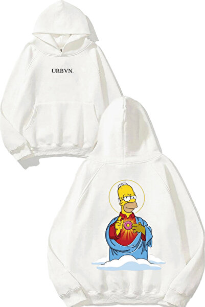 urbvn هيل دونات ديزاين مطبوع قصة فضفاضة سويت شيرت أبيض بغطاء رأس