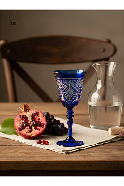 AKDEN STORE Crystal Cut Decorative Footed Water Glass, Footed Goblet