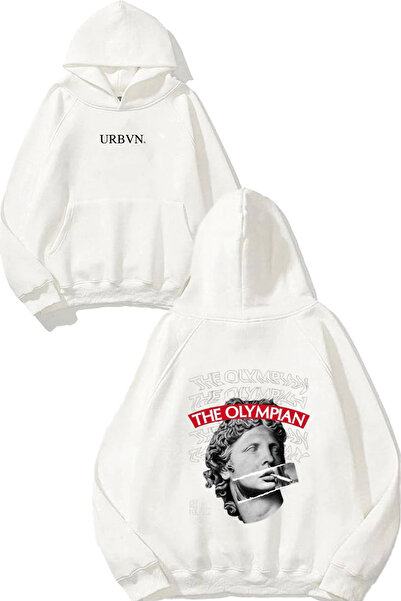 urbvn The Olympian Design Printed Oversized White Hooded Sweatshirt