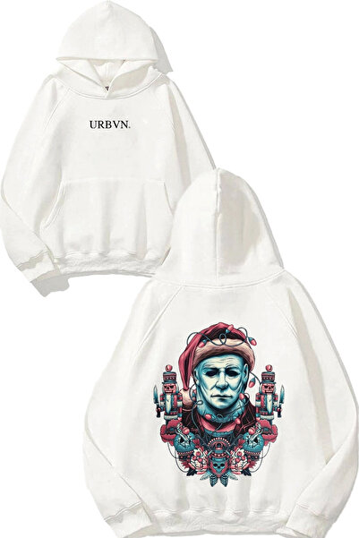 urbvn سويت شيرت نويل مان ديزاين مطبوع قصة فضفاضة أبيض بغطاء رأس